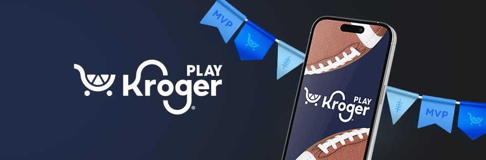 Kroger Play cellphone with MVP banner imagery