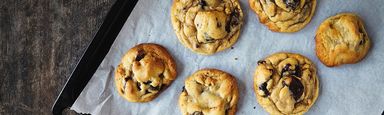 Chocolate chip cookies on a baking sheet