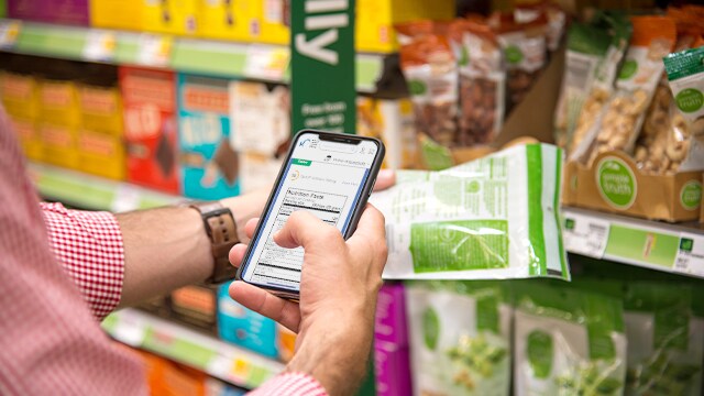 Mobile view of an Opt Up nutrition rating in use at a grocery store Mobile view of an Opt Up nutrition rating in use at a grocery store